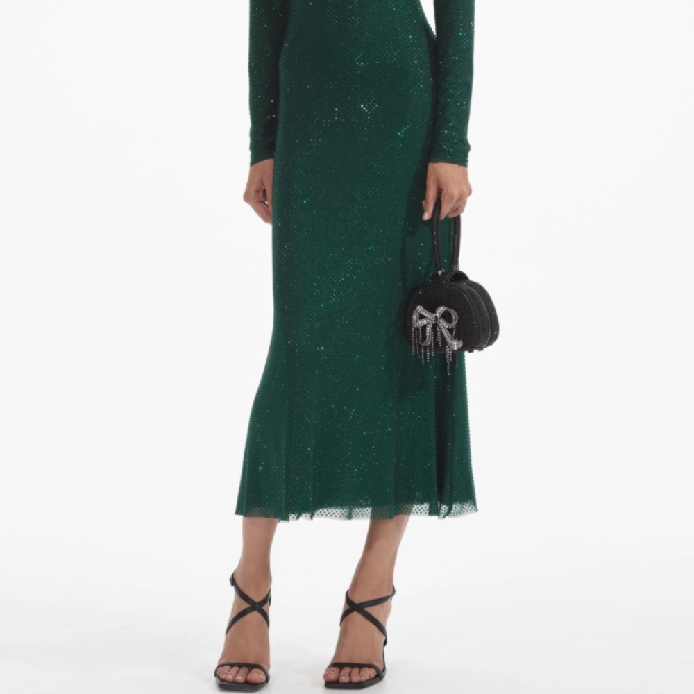 self-portrait Emerald Green Rhinestone Mesh Midi Dress Size US6 - MSRP $700 -NWT - Picture 6 of 9